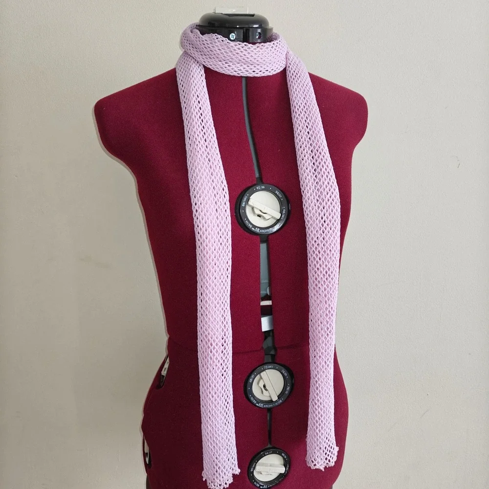 Lavender Purple Sheer Fishnet Mesh Skinny Scarf Y2K Open Knit Lettuce Edge